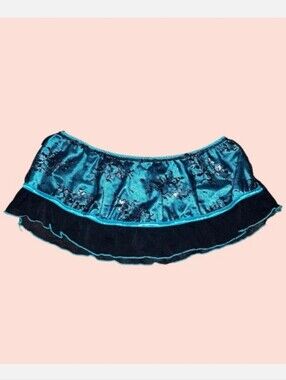 Teal Velvet and Black Ruffle Mini Skirt With Thong Size Large